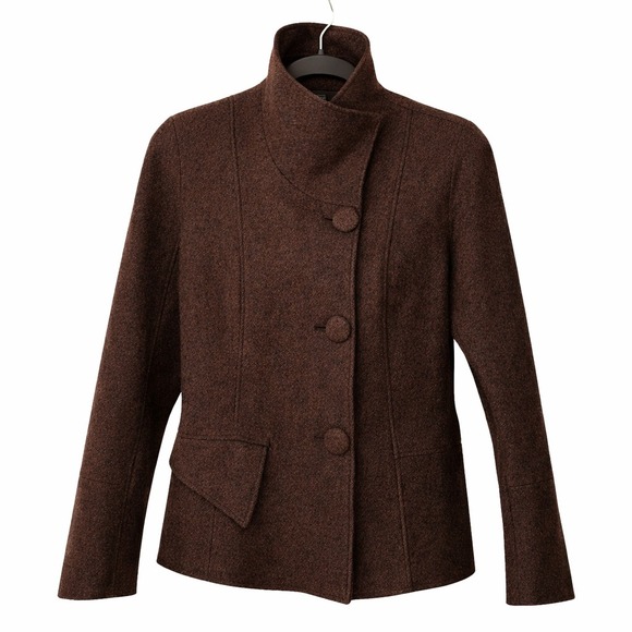 Beyond Threads Brown Alpaca Wool Blend High Neck Button Jacket Made in Peru Sz M